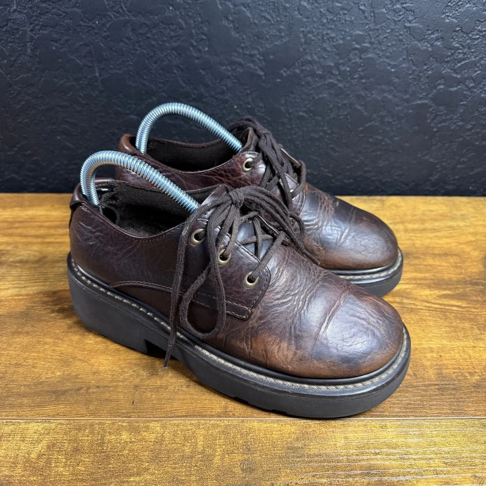 American Eagle 1977 Brown Leather Chunky Platform Oxfords Womens Size 38